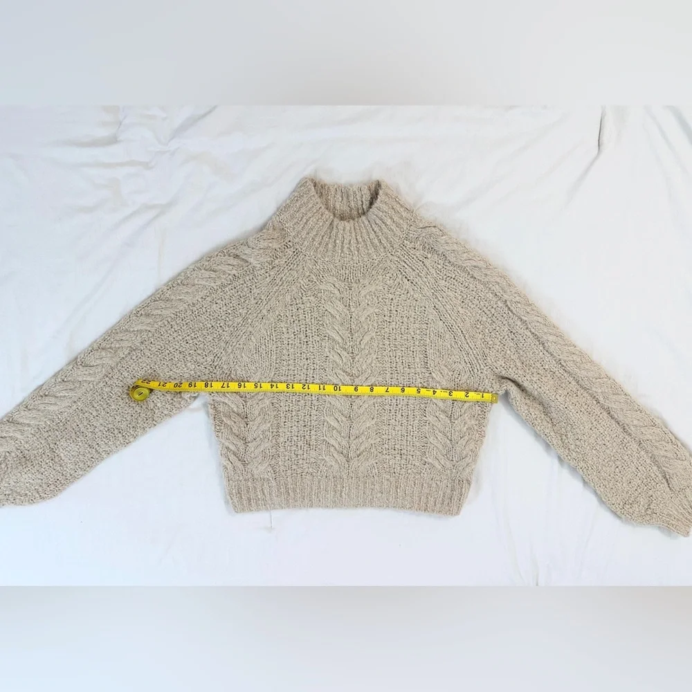 Sunday Best Cropped Cabled Knit Turtleneck Sweater - Beige/Tan - Picture 6 of 9